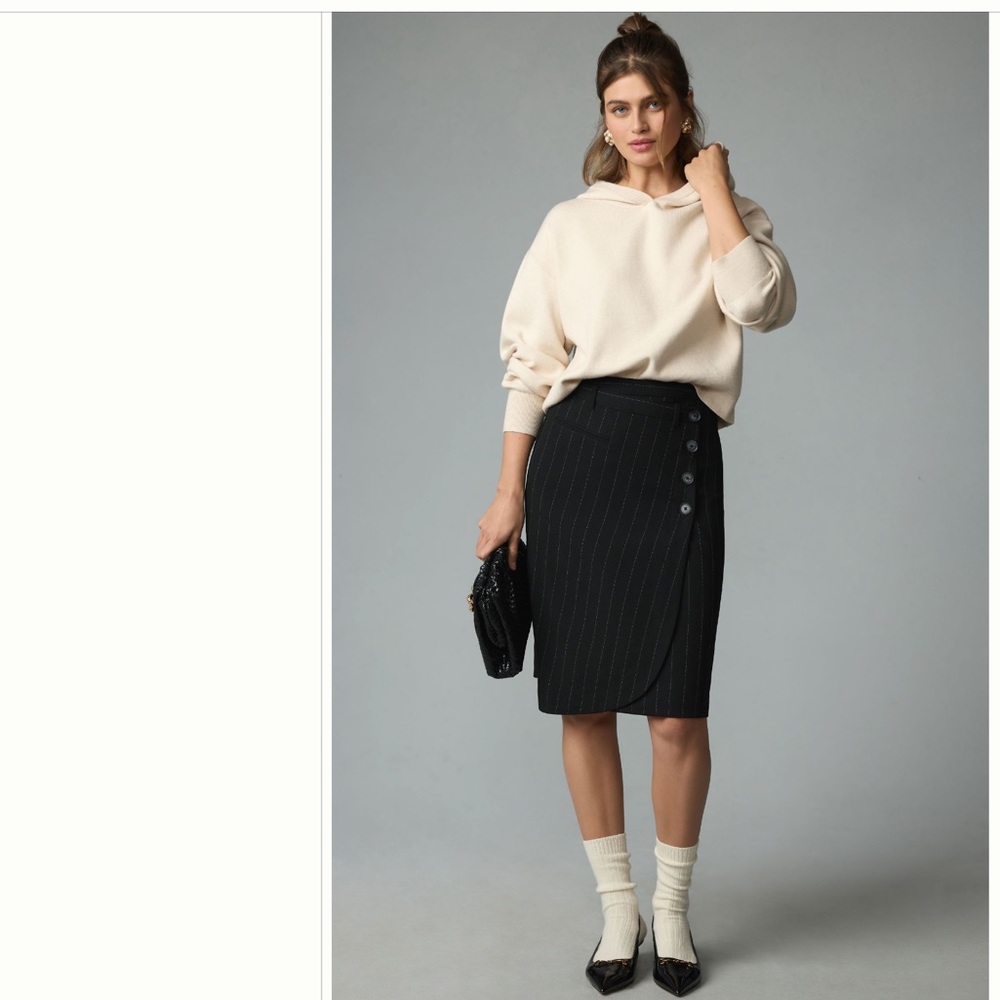 By Anthropologie Asymmetrical Pinstriped Trouser Midi Skirt. Size 10.